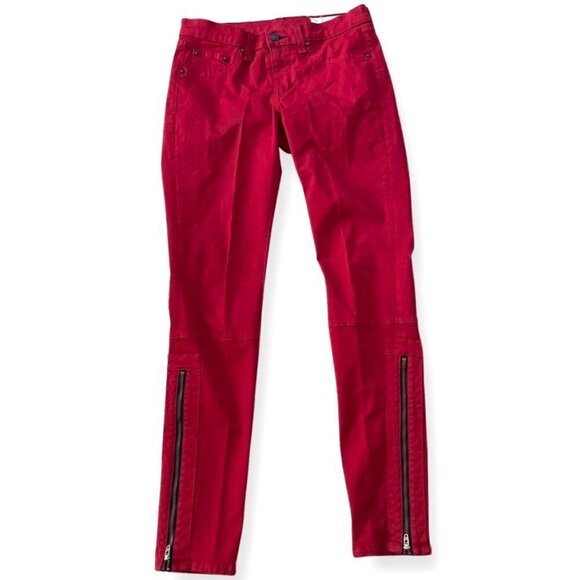 rag & bone red side ankle zipper skinny jeans size 27 - Picture 1 of 7
